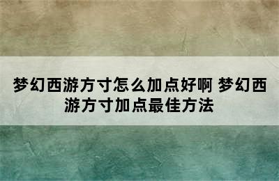 梦幻西游方寸怎么加点好啊 梦幻西游方寸加点最佳方法